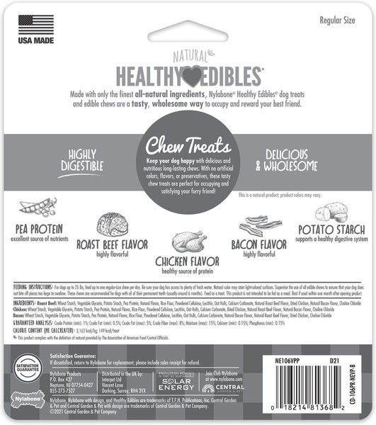 Show full view: Nylabone Healthy Edibles Longer Lasting Assorted Flavours Small Breed Bone Dog Treats, 3 count slide 7 of 10