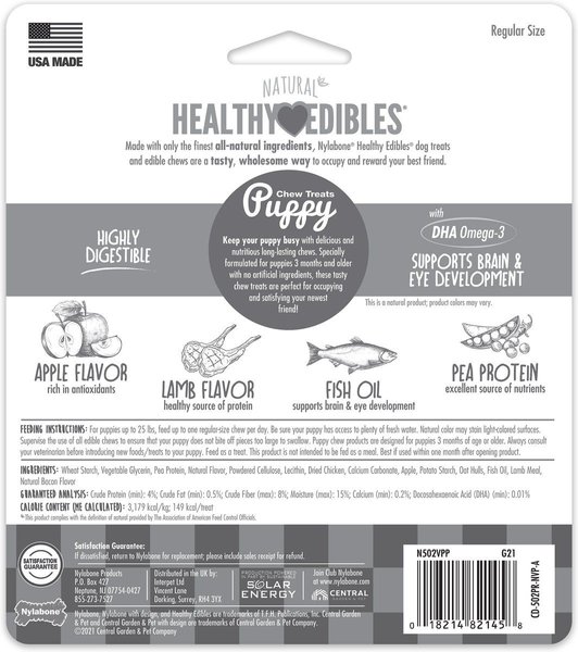 Show full view: Nylabone Healthy Edibles Long Lasting Puppy Lamb & Apple Flavour Small Breed Bone Dog Treats, 3 count slide 7 of 10