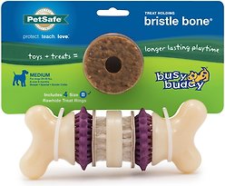 PetSafe Busy Buddy Bristle Bone Treat Dispenser Tough Chew Dog Toy, Medium