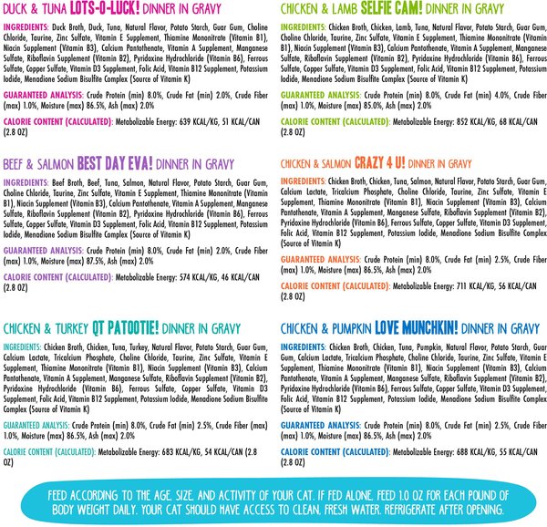 Show full view: BFF OMG Best Feline Friend Oh My Gravy! Rainbow Road Variety Pack Grain-Free Wet Cat Food, 2.8-oz can, case of 12 slide 6 of 8