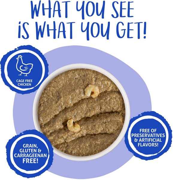 Show full view: Weruva Cats in the Kitchen Cattyshack Chicken & Shrimp Pate Grain-Free Wet Cat Food, 3-oz pouch, case of 12 slide 4 of 10