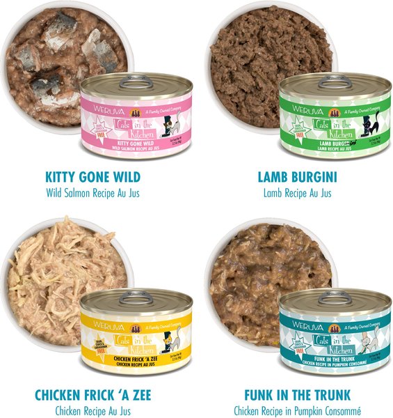 Show full view: Weruva Cats in the Kitchen Kitchen Cuties Variety Pack Grain-Free Wet Cat Food, 3.2-oz can, case of 12 slide 3 of 11