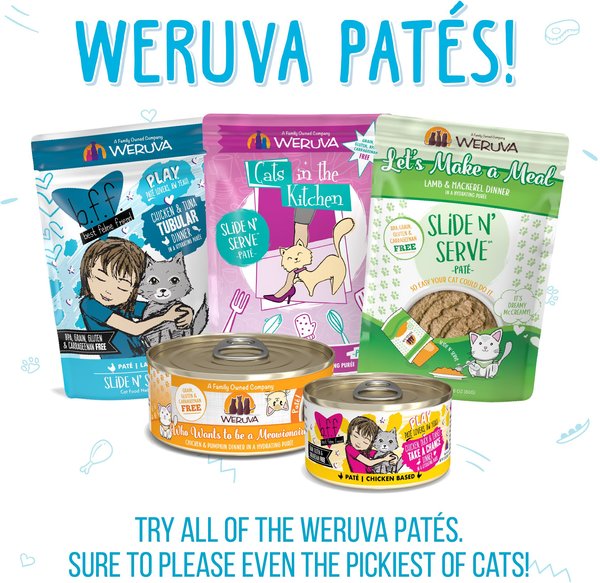Show full view: Weruva Classic Cat Pate, Press Your Lunch! Chicken Grain-Free Wet Cat Food, 5.5-oz can, case of 8 slide 8 of 12