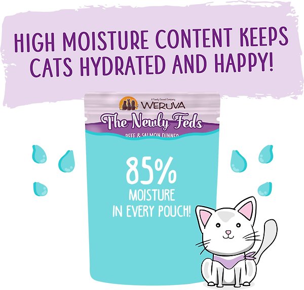 Show full view: Weruva Slide N' Serve The Newly Feds Beef & Salmon Dinner Pate Grain-Free Wet Cat Food, 2.8-oz pouch, case of 12 slide 4 of 10