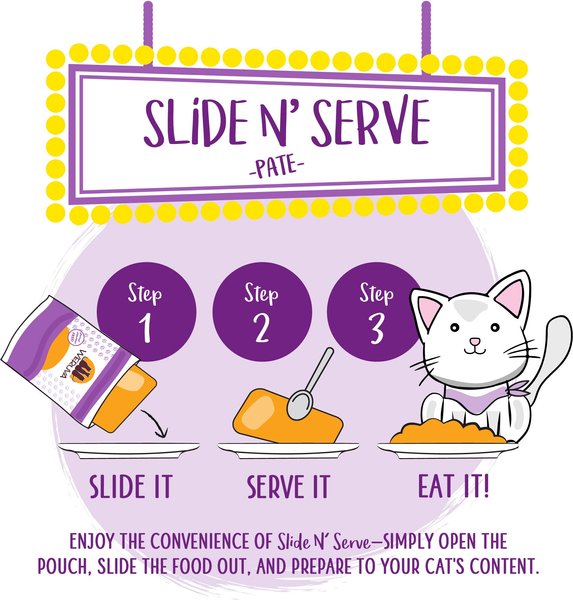 Show full view: Weruva Slide N' Serve The Newly Feds Beef & Salmon Dinner Pate Grain-Free Wet Cat Food, 2.8-oz pouch, case of 12 slide 6 of 10