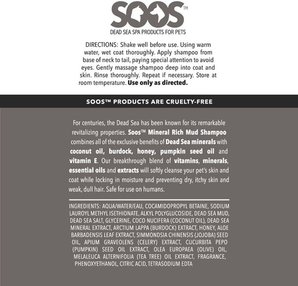 Show full view: Soos Pets Mineral Rich Mud Dog & Cat Shampoo, 500-mL bottle slide 5 of 6