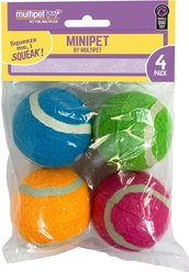 Multipet Minipet Squeaky Tennis Ball Dog Toy, Color Varies, 4 count