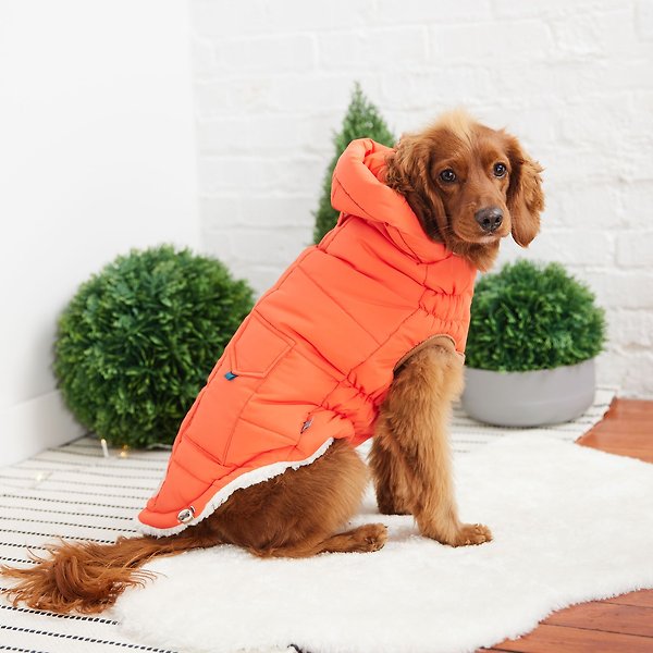Show full view: GF Pet Elasto-Fit Super Puff Parka Dog Coat, Orange, Large slide 5 of 8