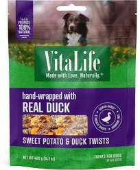 VitaLife Sweet Potato & Duck Twists Jerky Dog Treats, 400-g bag