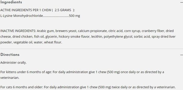 Show full view: Tomlyn L-Lysine Chews Supplement for Cats, 30 count slide 4 of 5