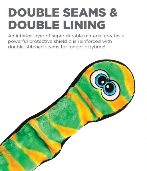 Show full view: Outward Hound Invincibles Green Snake Plush Dog Toy slide 3 of 7