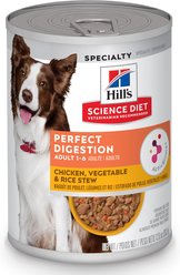 Hill's Science Diet Adult Perfect Digestion Chicken, Vegetable & Rice Stew Canned Dog Food, 362-g can, case of 12