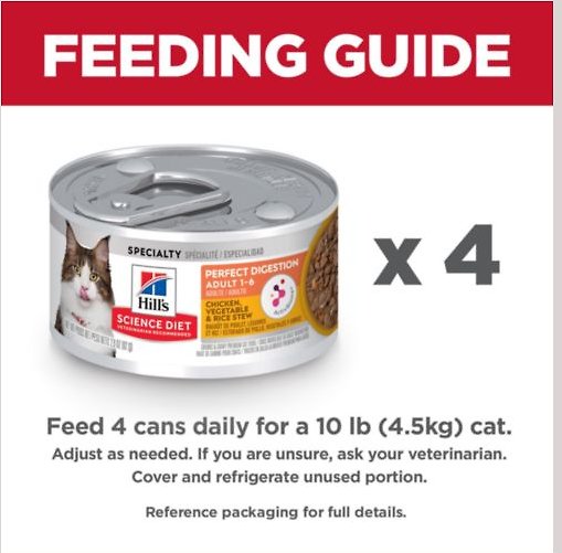 Show full view: Hill's Science Diet Perfect Digestion Chicken, Vegetable & Rice Stew Adult Canned Cat Food, 82-g can, case of 24 slide 8 of 10