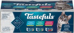Blue Buffalo Tastefuls Adult Tuna, Chicken & Fish in Gravy Variety Pack Flaked Wet Cat Food, 155-g can, case of 12