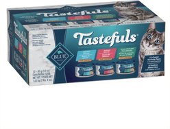 Blue Buffalo Tastefuls Natural Salmon, Chicken & Ocean Fish Variety Pack Pate Adult Wet Cat Food, 85-g can, case of 12