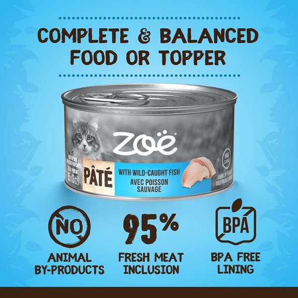 Show full view: Zoe Wild-Caught Fish Pate Wet Cat Food, 85-g can, case of 16 slide 4 of 7