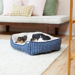 Frisco Sherpa Rectangular Bolster Cat & Dog Bed, Navy Herringbone, Medium