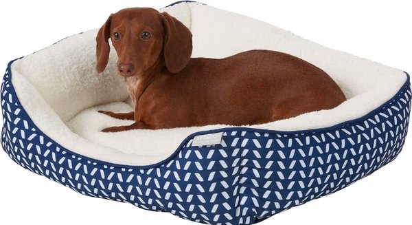 Show full view: Frisco Sherpa Rectangular Bolster Cat & Dog Bed, Navy Herringbone, Medium slide 3 of 10