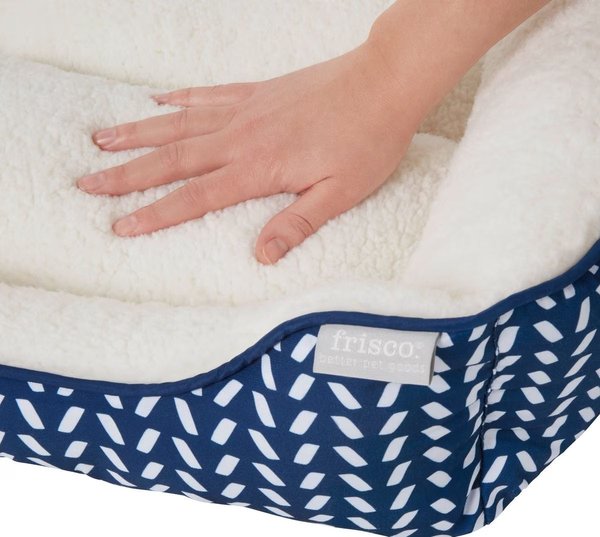 Show full view: Frisco Sherpa Rectangular Bolster Cat & Dog Bed, Navy Herringbone, Medium slide 7 of 10