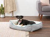Frisco Sherpa Rectangular Bolster Cat & Dog Bed, Gray Basket Weave Print, Large