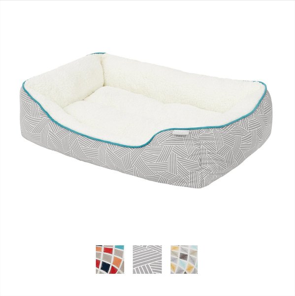 Show full view: Frisco Sherpa Rectangular Bolster Cat & Dog Bed, Gray Basket Weave Print, Large slide 3 of 8