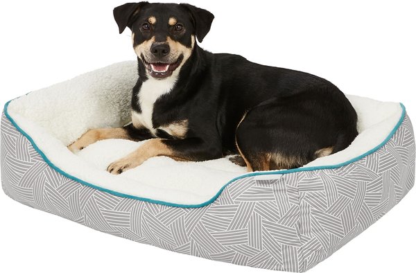 Show full view: Frisco Sherpa Rectangular Bolster Cat & Dog Bed, Gray Basket Weave Print, Large slide 5 of 8