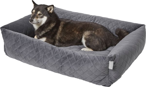 Show full view: Frisco Velvet Rectangular Bolster Cat & Dog Bed, Gray, Large slide 3 of 8