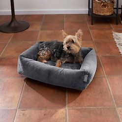 Frisco Velvet Rectangular Bolster Cat & Dog Bed, Gray, Medium