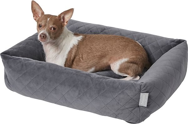Show full view: Frisco Velvet Rectangular Bolster Cat & Dog Bed, Gray, Medium slide 3 of 8