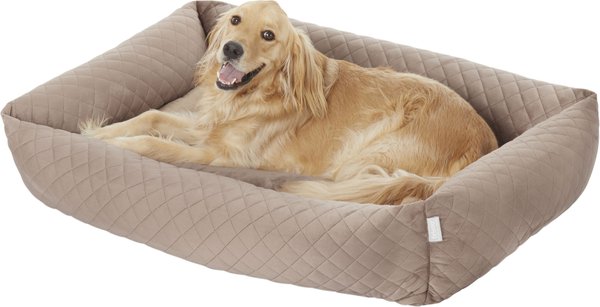 Show full view: Frisco Velvet Rectangular Bolster Cat & Dog Bed, Beige, X-Large slide 3 of 7
