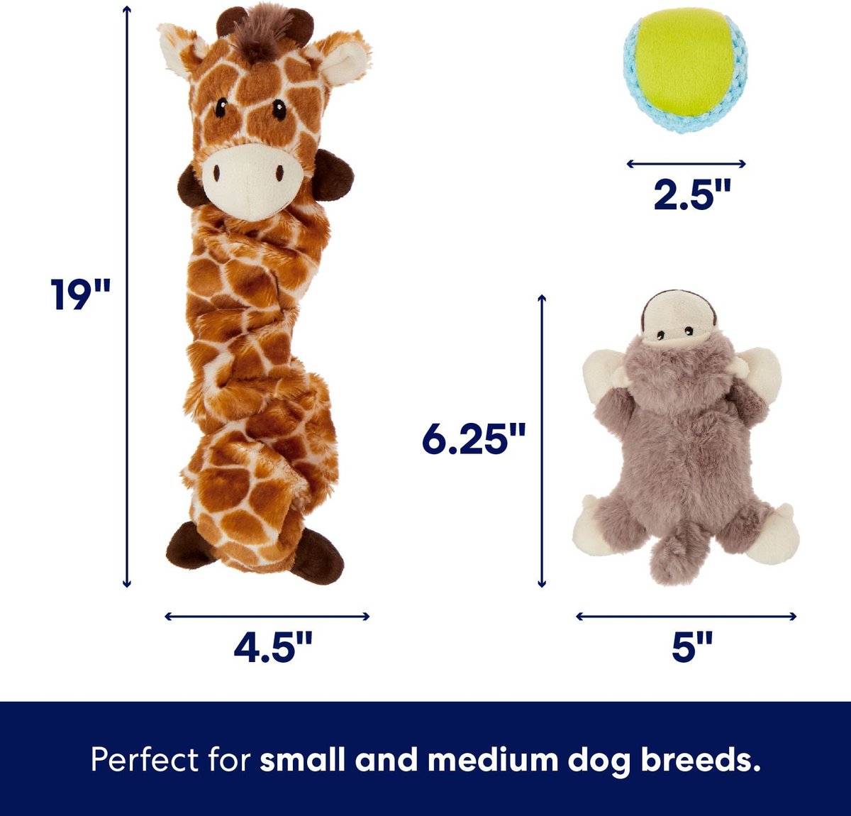 FRISCO Jungle Pals Plush & Rope Variety Pack Dog Toy, Small/Medium, 6 count  