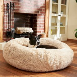 Frisco Eyelash Cat & Dog Bolster Bed, Sand, Large