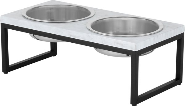 Frisco Marble Print Stainless Steel Double Elevated Dog Bowl, 3 Cups, Black Stand
