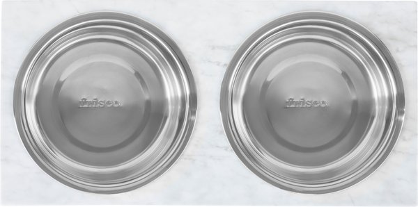 Show full view: Frisco Marble Print Stainless Steel Double Elevated Dog Bowl, Black Stand, 7 Cup slide 4 of 7