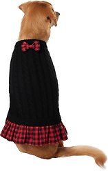 Frisco Plaid Cable Knit Dog & Cat Sweater Dress, Red Plaid, Medium