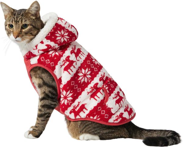 Show full view: Frisco Fair Isle Fleece Lined Dog & Cat Hoodie, Red, X-Small slide 4 of 9