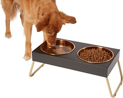 Frisco Copper Stainless Steel Elevated Foldable Double Dog & Cat Bowls, 5 Cup
