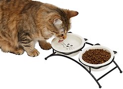 Frisco Cat Face Non-skid Elevated Double Ceramic Cat Bowl, 0.5 cup