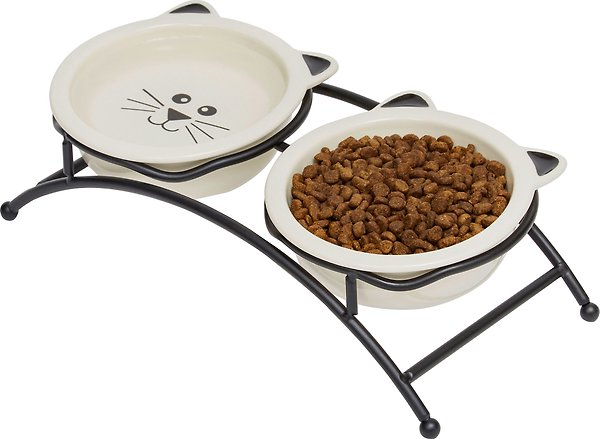 Show full view: Frisco Cat Face Non-skid Elevated Double Ceramic Cat Bowl, 0.5 cup slide 4 of 8