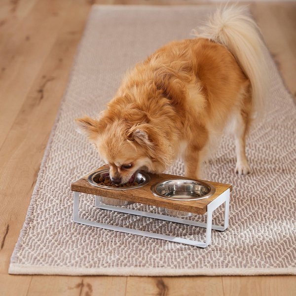 Show full view: Frisco Wooden Bars Dog & Cat Double Bowl Diner, White, Small: 2 cup slide 6 of 9