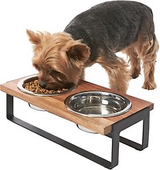 Frisco Wooden Bars Dog & Cat Double Bowl Diner, Black, Small: 2 cup