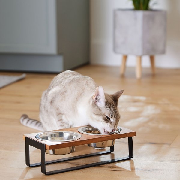 Show full view: Frisco Wooden Bars Dog & Cat Double Bowl Diner, Black, Small: 2 cup slide 6 of 9