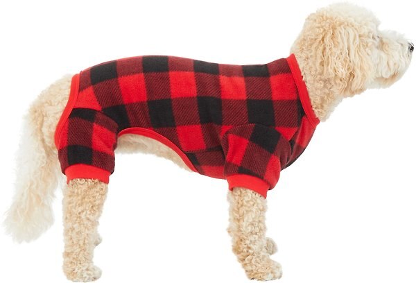 Show full view: Frisco Dog & Cat Cozy Polar Fleece PJs, Red Plaid, Medium slide 3 of 7