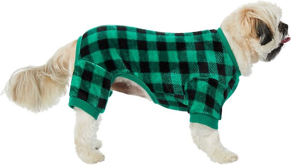 Show full view: Frisco Dog & Cat Cozy Plush Fleece PJs, Green Plaid, XX-Large slide 3 of 6