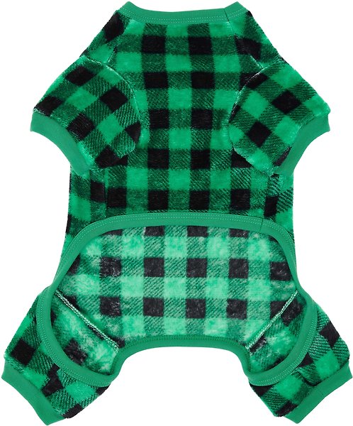 Show full view: Frisco Dog & Cat Cozy Plush Fleece PJs, Green Plaid, XX-Large slide 4 of 6