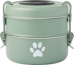Frisco Complete Travel Stainless Steel Dog & Cat Feeder Bowl, Artichoke Green, Large
