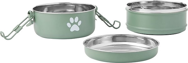 Show full view: Frisco Complete Travel Stainless Steel Dog & Cat Feeder Bowl, Artichoke Green, Large slide 5 of 9