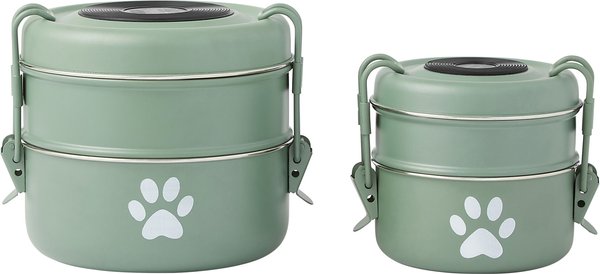 Show full view: Frisco Complete Travel Stainless Steel Dog & Cat Feeder Bowl, Artichoke Green, Large slide 6 of 9