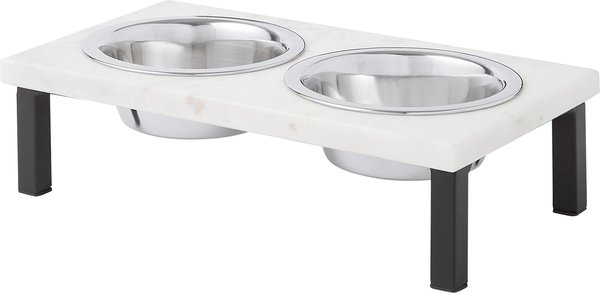 FRISCO Marble Stainless Steel Double Elevated Dog & Cat Bowls, Black, Small:  2 cup 