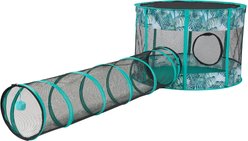 Frisco Mesh Outdoor Pop-up Cat Round Playpen & Tunnel, Leaf, 36-in L x 24-in H